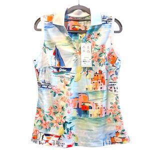 Walter Hagen Golf Polo Sleeveless Sicily Scape Print Breathable Women Size S